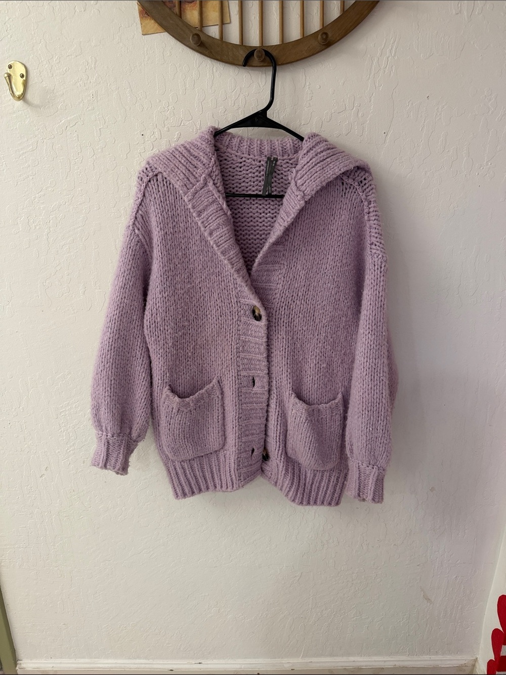 Anthropologie Slouchy Cozy Cardigan Sweater Purple Lilac Collar Chunky XXS/XS - Picture 4 of 7